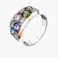 Серебряное кольцо с золотой накладкой и россыпью разноцветных камней