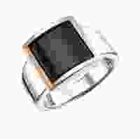 Серебряное кольцо с ониксом и золотой вставкой