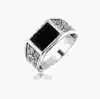 Мужской серебряный черненный перстень с прямоугольным ониксом