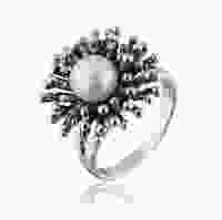 Серебряное кольцо с шипами и белым жемчугом