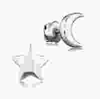 Срібні сережки-гвоздики у формі місяця і зірки