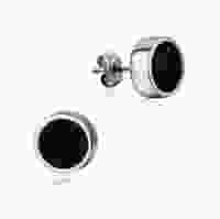 Серебряные серьги-пусеты с черной эмалью в форме круга