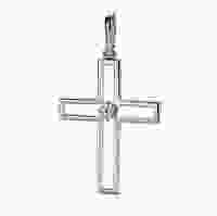 Минималистичный серебряный крестик-кулон с камнем циркония