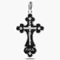 Крестик серебряный с узорами и черной эмалью