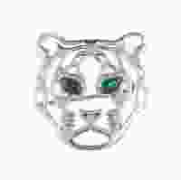 Срібна брошка в вигляді тигра з зеленими очами